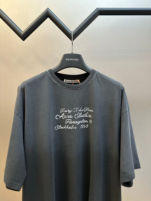 Acne Studios Retro Cursive Text Print Oversized Short‑Sleeve T‑Shirt