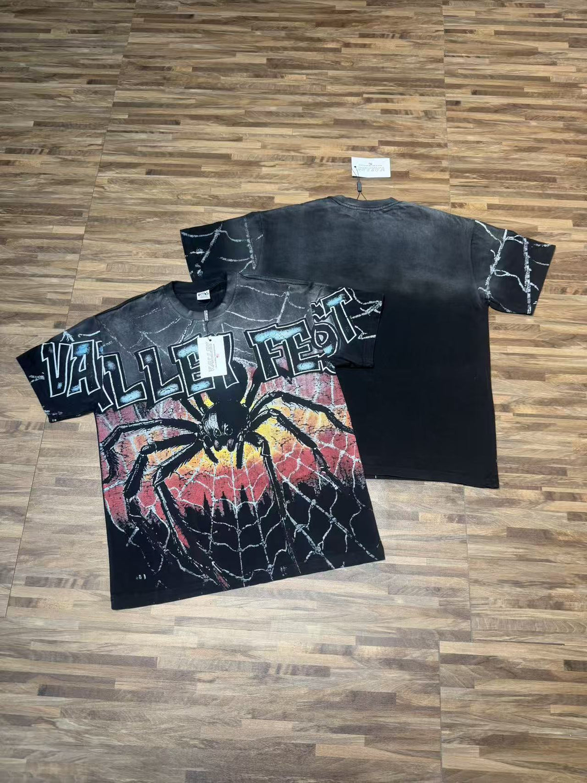 Vale Forever Valley Fest Spider Tee Black Wash Oversized Gothic Big Graphic Streetwear T‑Shirt