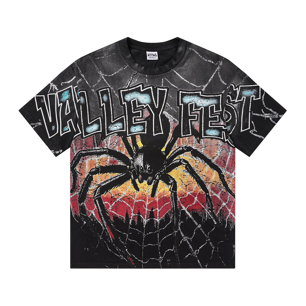 Vale Forever Valley Fest Spider Tee Black Wash Oversized Gothic Big Graphic Streetwear T‑Shirt