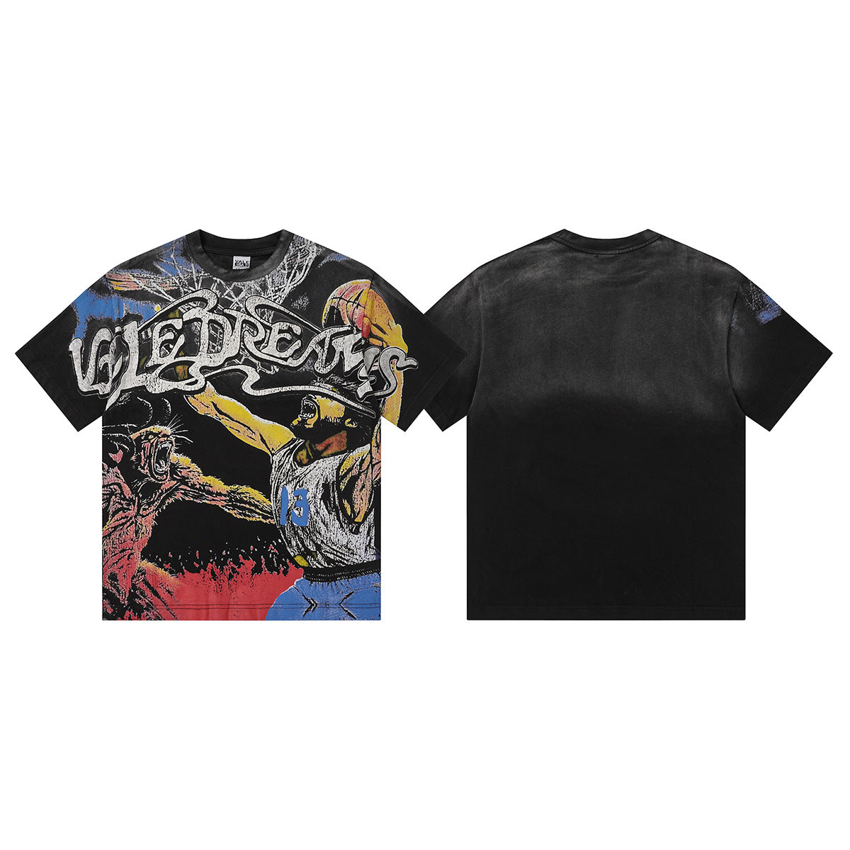 Vale Forever Beast Mode Hoops Tee Black Fade Wash Oversized Vintage T‑Shirt