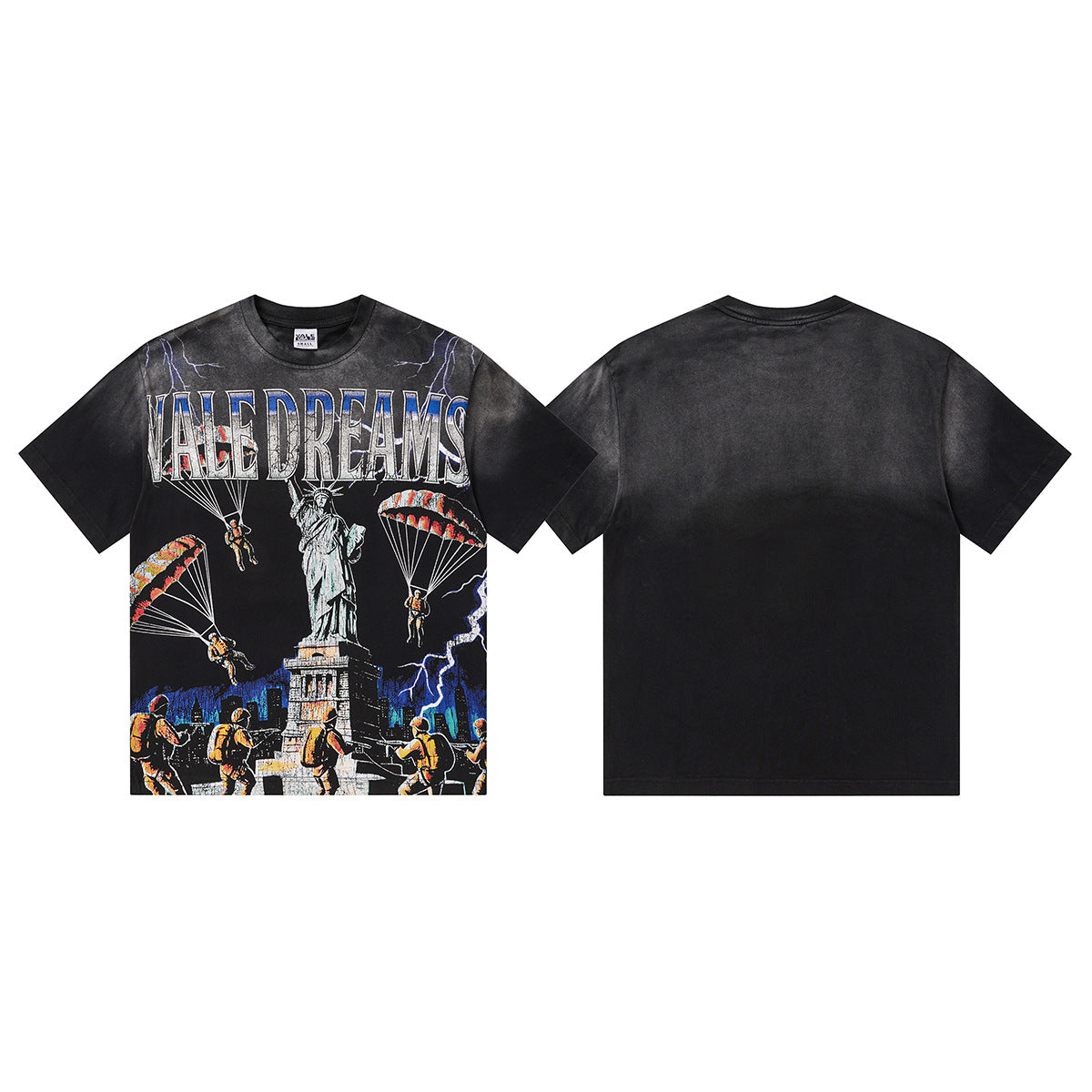 Vale Forever NYC Invasion Tee Black Fade Wash Oversized Vintage T‑Shirt