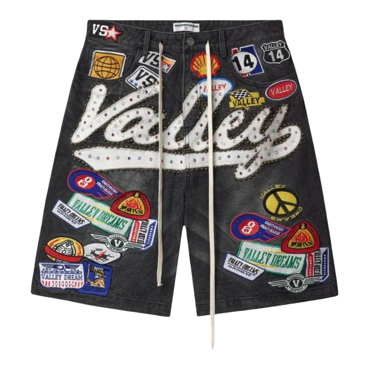 Vale Forever Skittles Patch 1980s Jean Shorts – Black
